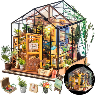 Rolife Cathy's Flower House DIY Miniature Kit Rolife DIY Miniature House Kit Greenhouse, Tiny House Kit for Adults to Build, Mini House Making Kit with Furniture, Halloween/Christmas Decorations/Gifts for Family and Friends (Cathy's Greenhouse)